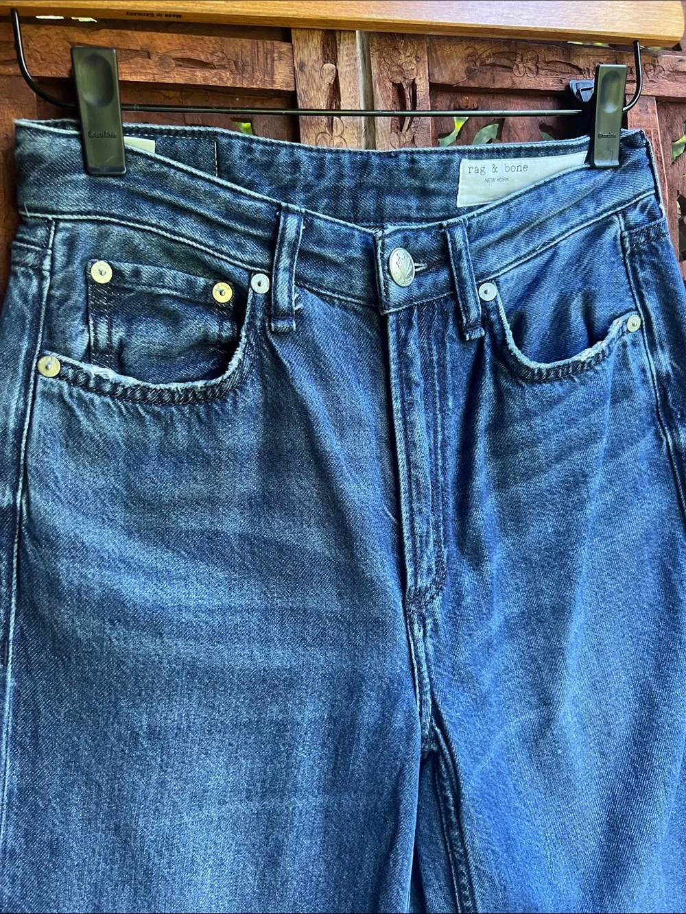 rag & bone High-Rise Wide Leg Jeans in Deep Blue Denim